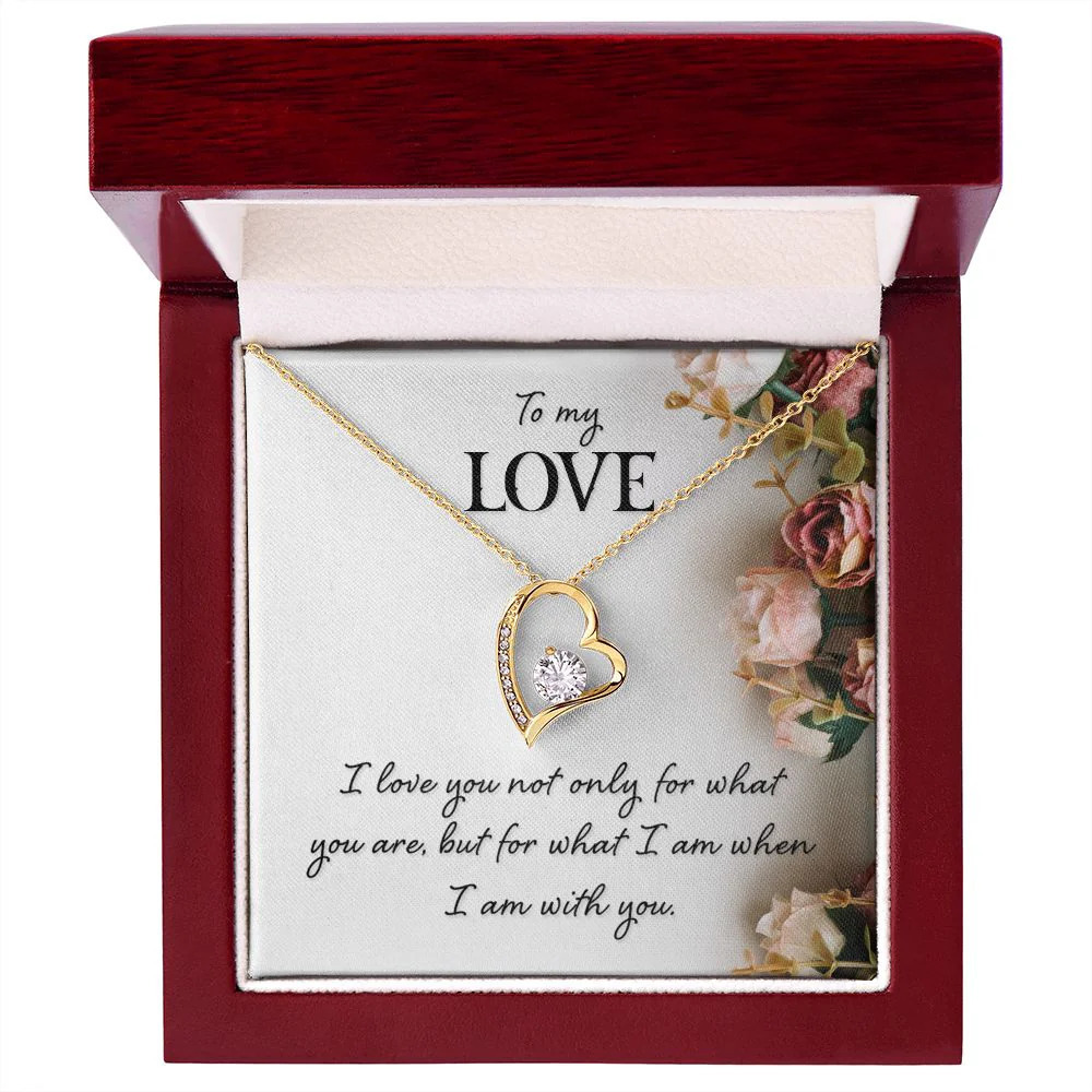 My Love Love You Not Forever Love CZ Heart Necklace Yellow Gold Luxury Box